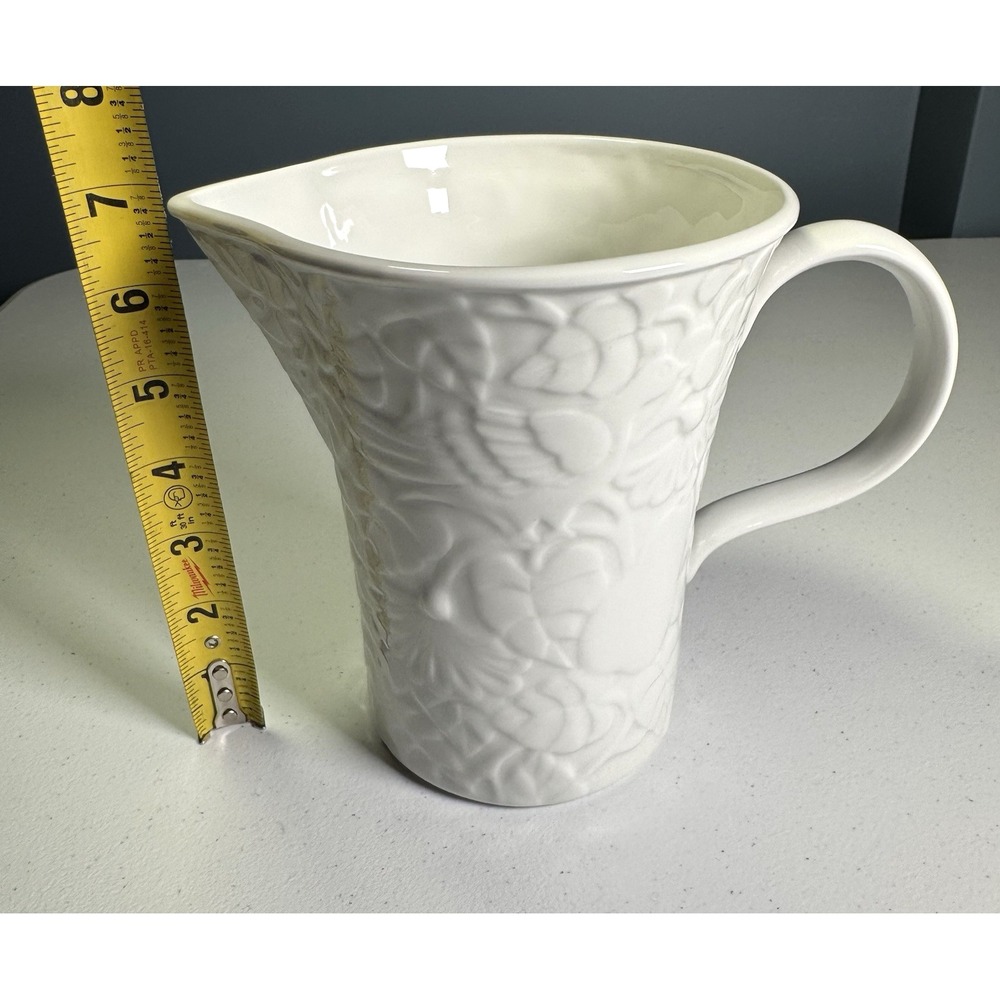 Vintage Pacific Rim Pottery White Pitcher‎ w/Embossed Forest Scene & Bird 6.75" - Picture 6 of 8